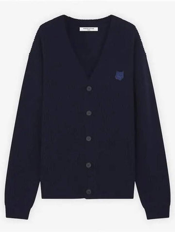 NM00501KT1093 Foxhead Ribbed Wool Cardigan Navy - MAISON KITSUNE - BALAAN 1