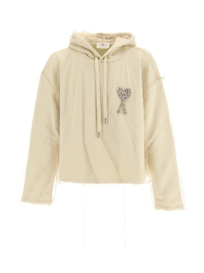 Crystal Heart Logo Hoodie Beige - AMI - BALAAN 2