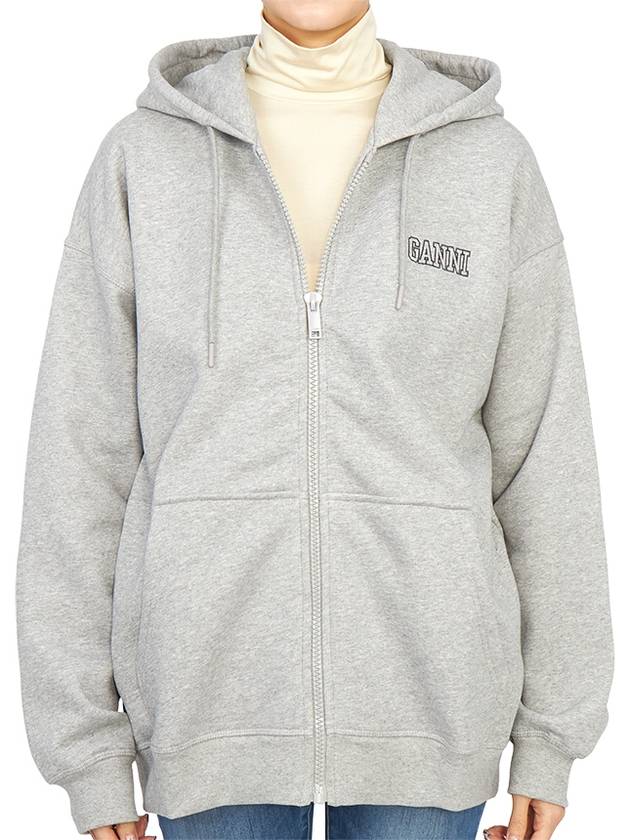 Logo Zip-Up Hoodie Grey - GANNI - BALAAN 3