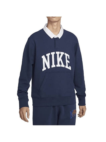 Club Fleece Long Sleeves Polo Shirt Midnight Navy - NIKE - BALAAN 1