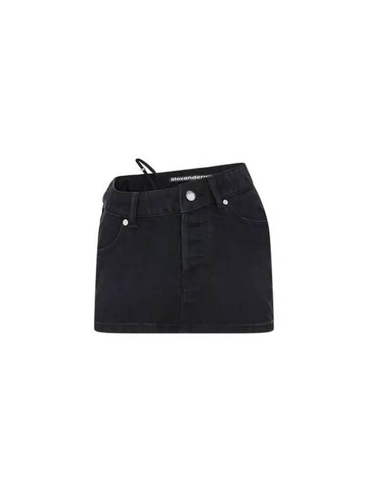 Logo Strap Mini Denim Skirt Black 270232 - ALEXANDER WANG - BALAAN 1