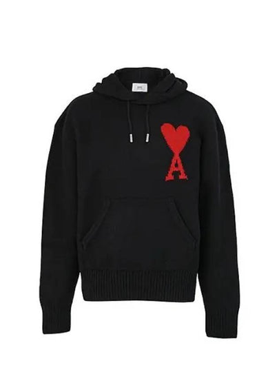 Big Heart Logo Wool Hoodie Black - AMI - BALAAN 2