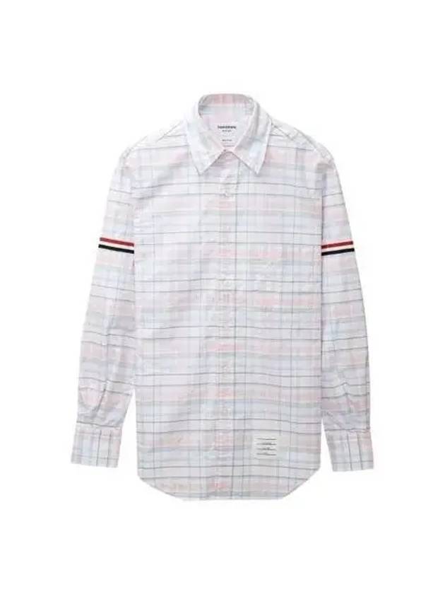 Men's Plaid Three Stripes Armband Oxford Long Sleeve Shirt Light Pink - THOM BROWNE - BALAAN 2