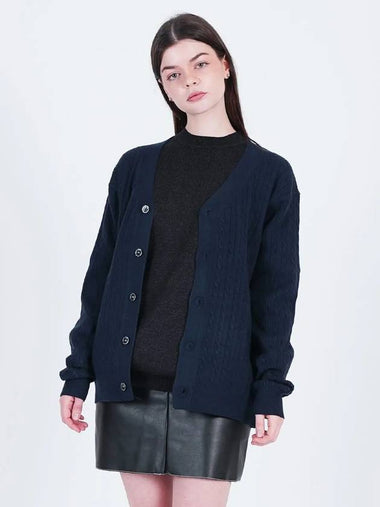 Silket Cable Y neck Cardigan Navy - CHANCE'S NOI - BALAAN 1