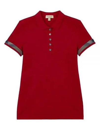 Women's Check Sleeve Short Sleeve Polo Shirt Red - BURBERRY - BALAAN 2