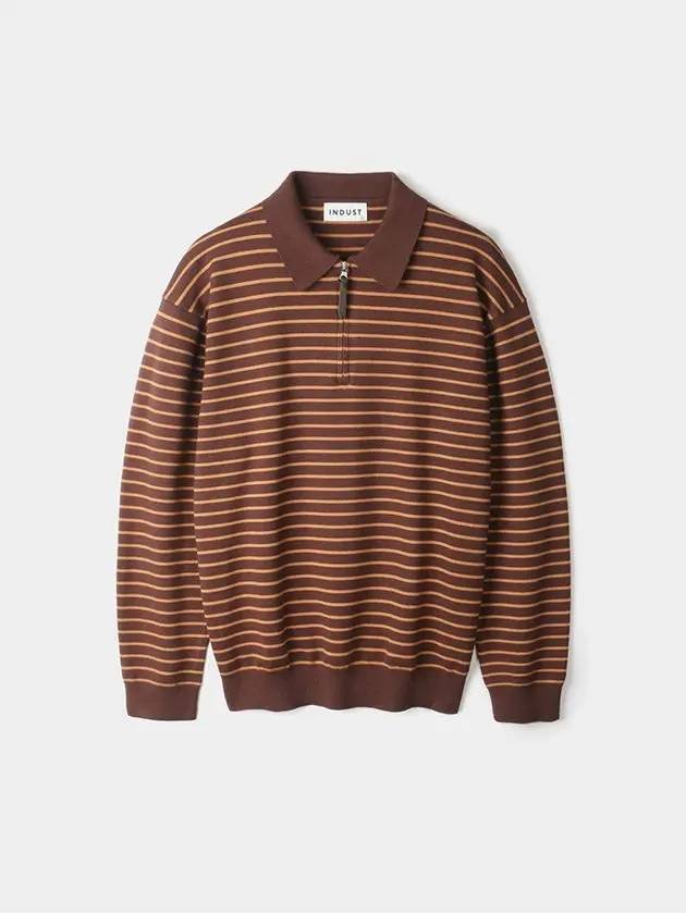 Striped collar half zip up knit brown - INDUST - BALAAN 1