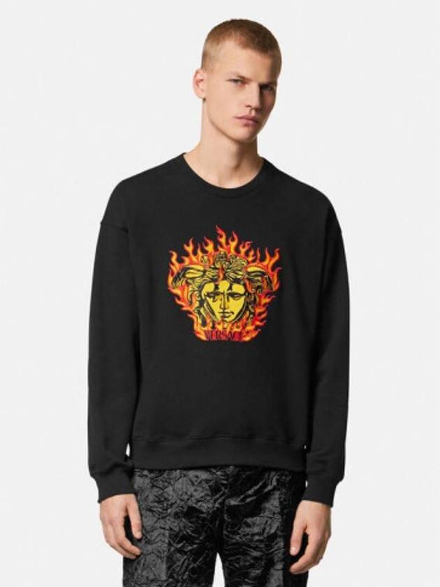 Medusa Flame Embroidery Logo Jersey Sweatshirt Black - VERSACE - BALAAN 2