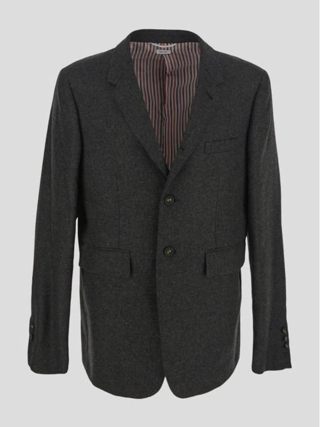 Button Single Breasted Jacket Dark Grey - THOM BROWNE - BALAAN 4