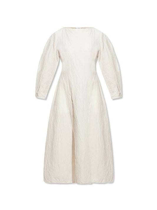 Women's Fitted Garment Washed Flare Panel Linen Long Dress Ivory - JIL SANDER - BALAAN 1
