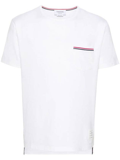 Men's Medium Weight Jersey Tipped Pocket Crewneck Short Sleeve T-Shirt White - THOM BROWNE - BALAAN 2