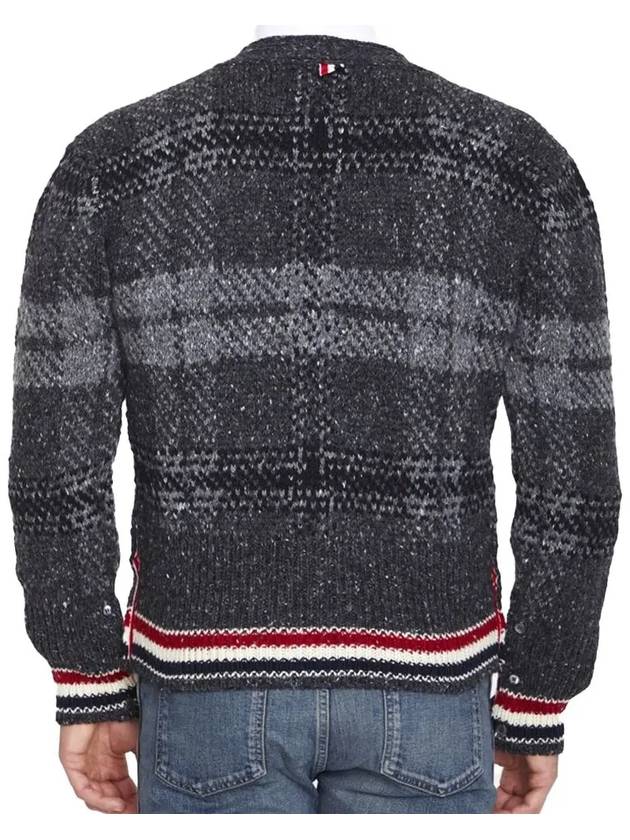 Donegal Tartan Stripe V-Neck Cardigan Grey - THOM BROWNE - BALAAN 3