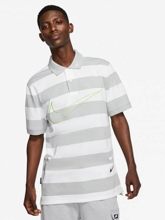 Sportswear Double Swoosh Stripe PK Shirt Gray White - NIKE - BALAAN.