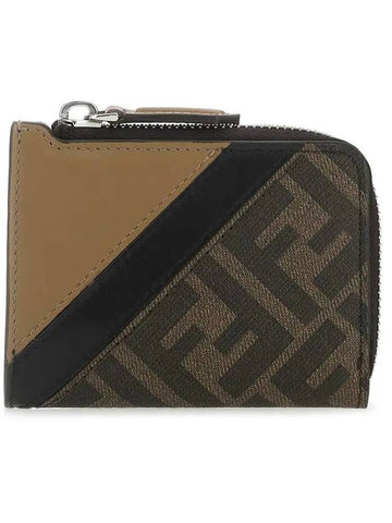 FF motif zipper card wallet brown - FENDI - BALAAN 1