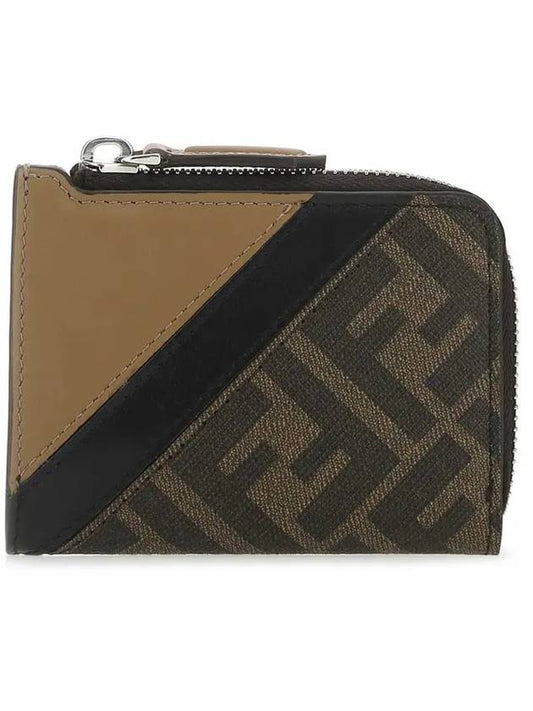 FF Motif Zipper Card Wallet Brown - FENDI - BALAAN 1