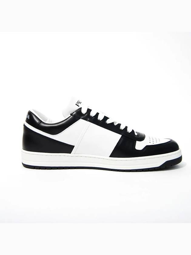 Men's Downtown Triangle Logo Leather Low Top Sneakers White Black - PRADA - BALAAN 3