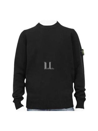 Logo Patch Lambswool Crewneck Knit Top Black - STONE ISLAND - BALAAN 2