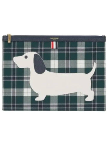 Medium Tartan Twill Hector Clutch Bag Dark Green - THOM BROWNE - BALAAN 1