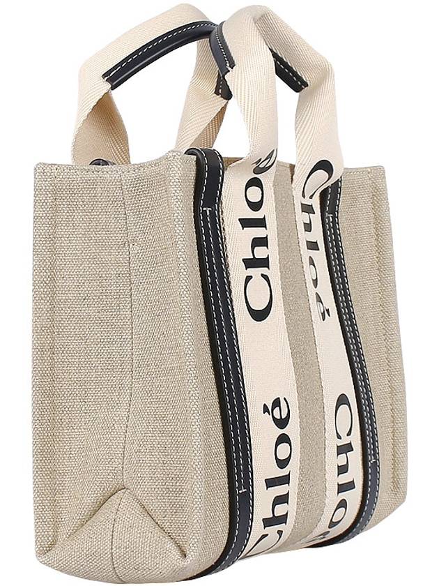 Woody Small Canvas Tote Bag Navy Beige - CHLOE - BALAAN 5