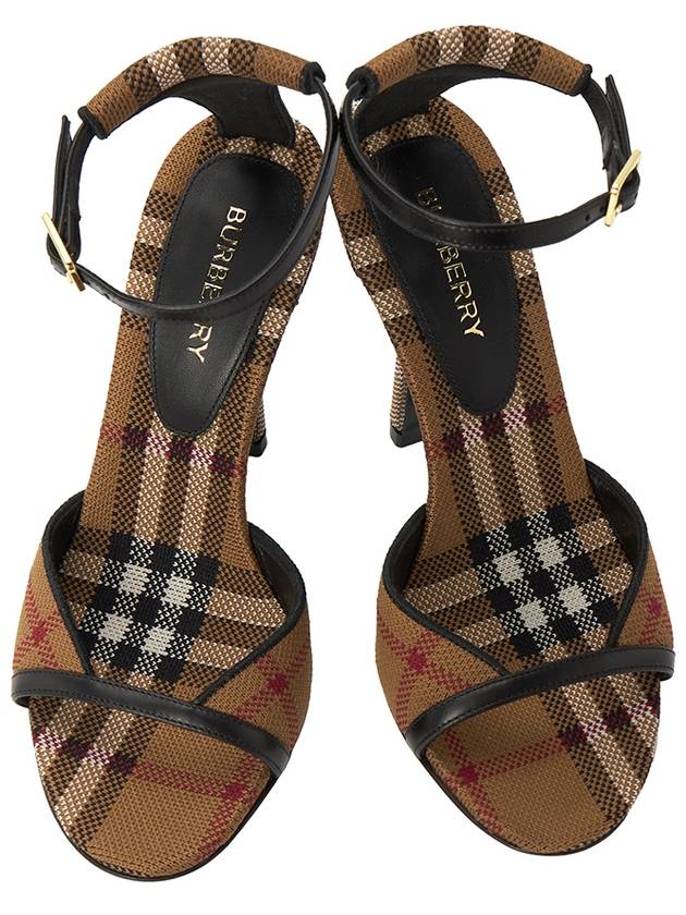 Checked Stiletto Sandal Heels Dark Birch Brown - BURBERRY - BALAAN.