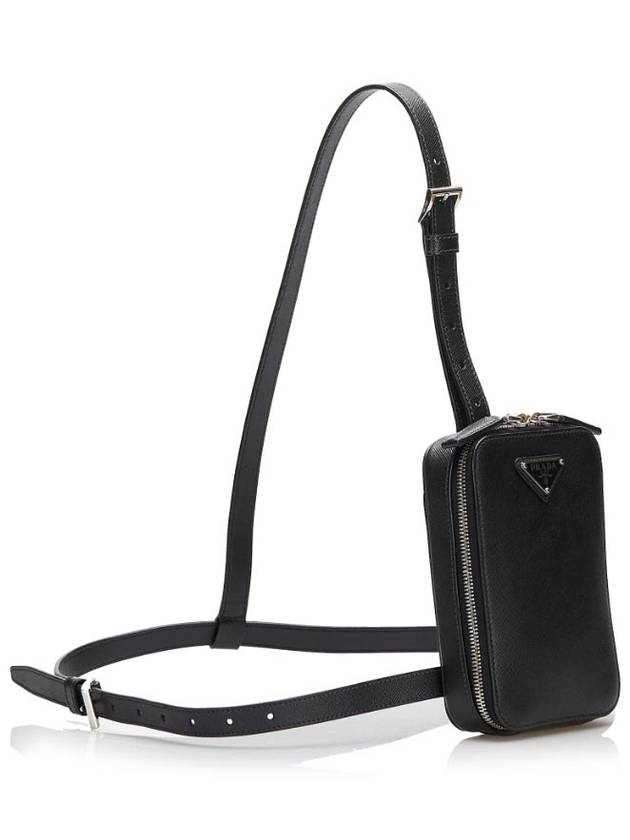 Saffiano triangle logo belt bag black - PRADA - BALAAN 5