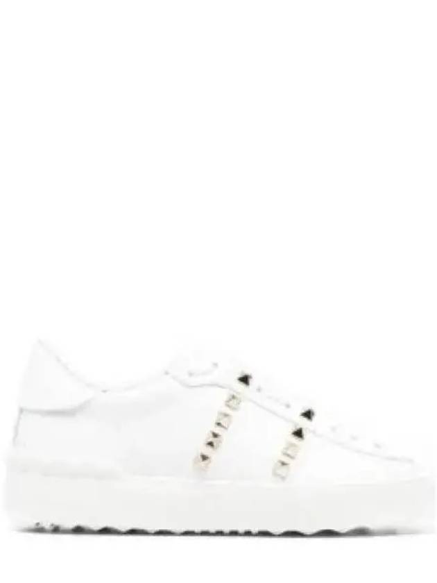 Rockstud Untitled Leather Low Top Sneakers White - VALENTINO - BALAAN 2