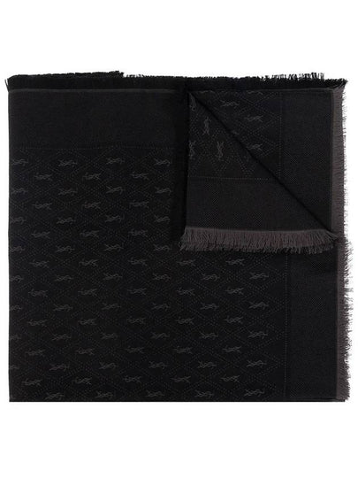 Monogram Wool Jacquard Silk Cotton Muffler Black - SAINT LAURENT - BALAAN 2