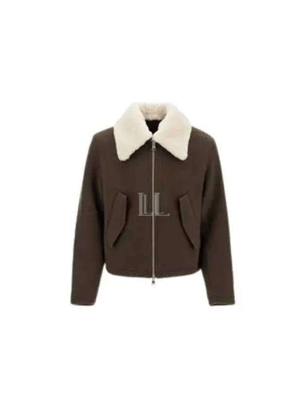 Shearling Collar Zip-Up Jacket Brown - AMI - BALAAN 2