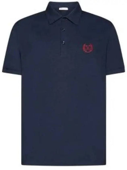 V Logo Long Sleeve Polo Shirt Navy - VALENTINO - BALAAN 2