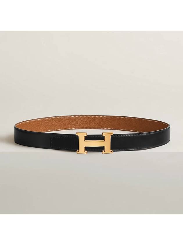 H Gold Buckle Reversible 32mm Leather Belt Noir Gold - HERMES - BALAAN 2