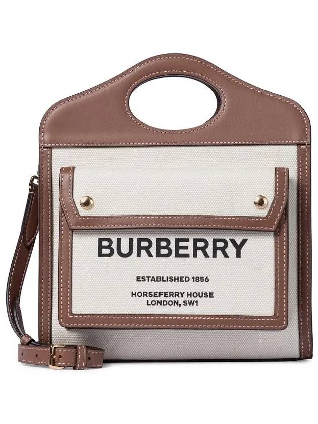 Mini Two-Tone Canvas And Leather Pocket Bag Natural Malt Brown - BURBERRY - BALAAN 3