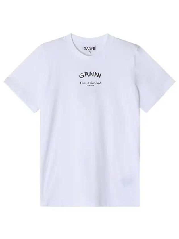 Logo Round Neck Relaxed Short Sleeve T-shirt Bright White - GANNI - BALAAN 3