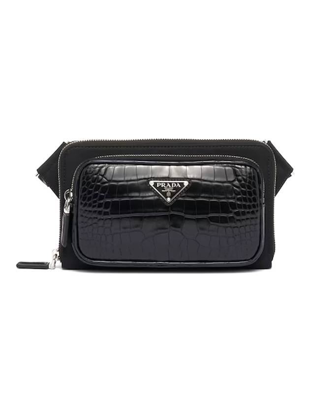 Re-Nylon Crocodile Leather Shoulder Bag Black - PRADA - BALAAN 1