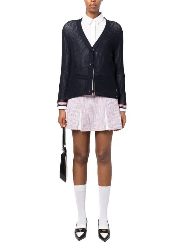 Thom Browne Pointelle RWB Striped Cardigan Navy - THOM BROWNE - BALAAN 4