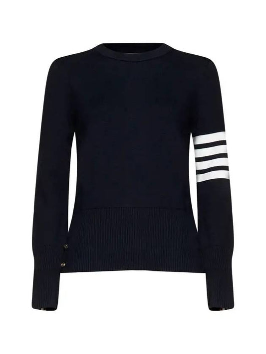 Milano Stitch Crewneck 4-Bar Cotton Crepe Knit Top Navy - THOM BROWNE - BALAAN 2