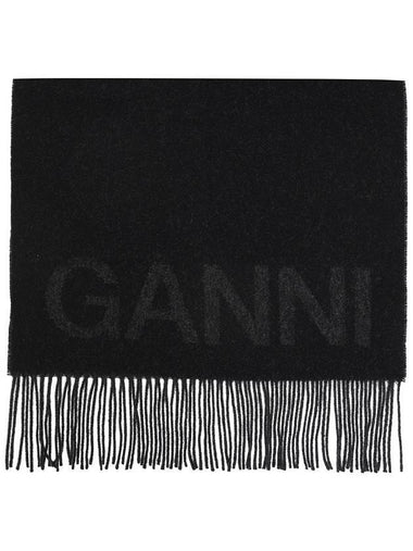 Logo Fringe Muffler Black - GANNI - BALAAN 1