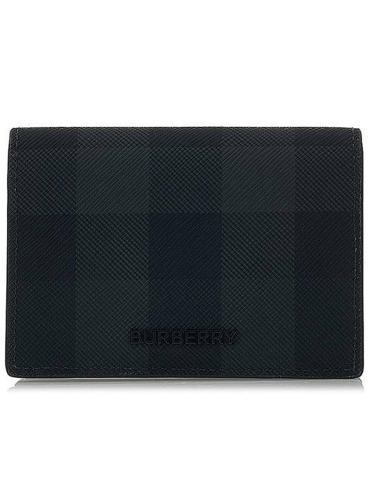 Men's Checked Leather Half Wallet Grey - BURBERRY - BALAAN 2