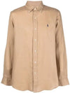 Embroidered Logo Linen Long Sleeve Shirt Brown - POLO RALPH LAUREN - BALAAN 2