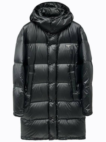 Triangle Logo Down Hoodie Padded Jacket Black - PRADA - BALAAN 2