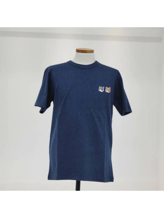 Double Fox Head Patch Classic T-Shirt Navy Melange - MAISON KITSUNE - BALAAN 2