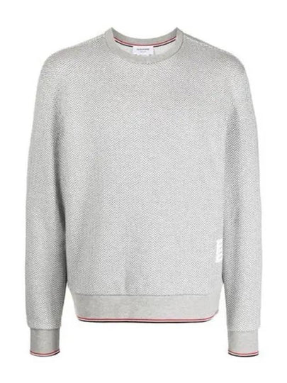 Men's Trimmed Herringbone Cotton Sweatshirt Grey - THOM BROWNE - BALAAN 2