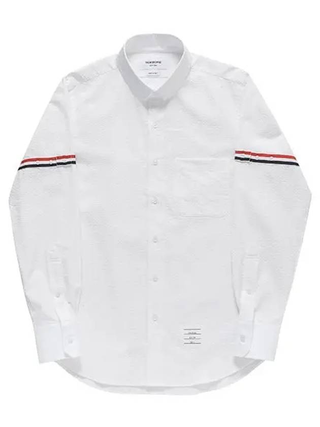 Armband Detail Seersucker Long Sleeve Shirt White - THOM BROWNE - BALAAN 4