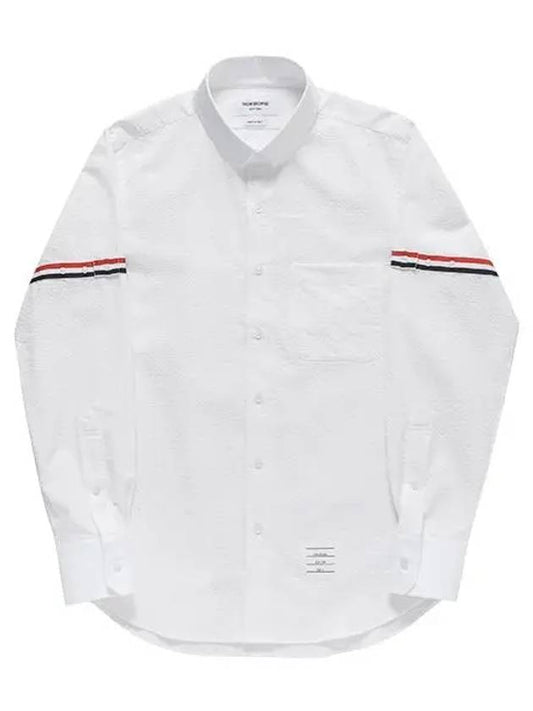 Armband Detail Seersucker Long Sleeve Shirt White - THOM BROWNE - BALAAN 2