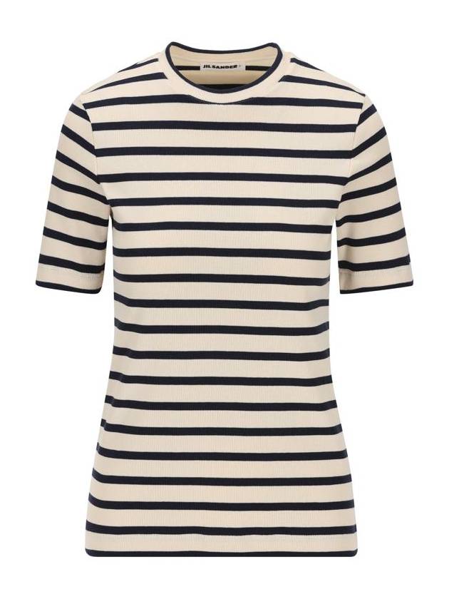 Striped Cotton Short Sleeve T-Shirt Navy Beige - JIL SANDER - BALAAN 2