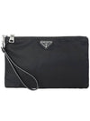 Saffiano Leather Strap Nylon Clutch Bag Black - PRADA - BALAAN 2