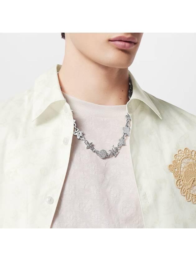 Monogram Craggy Necklace Brass Silver M01880 - LOUIS VUITTON - BALAAN 4