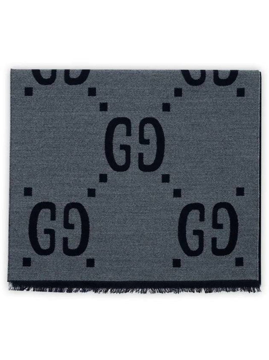 Interlocking GG Pattern Wool Silk Muffler Grey - GUCCI - BALAAN 2