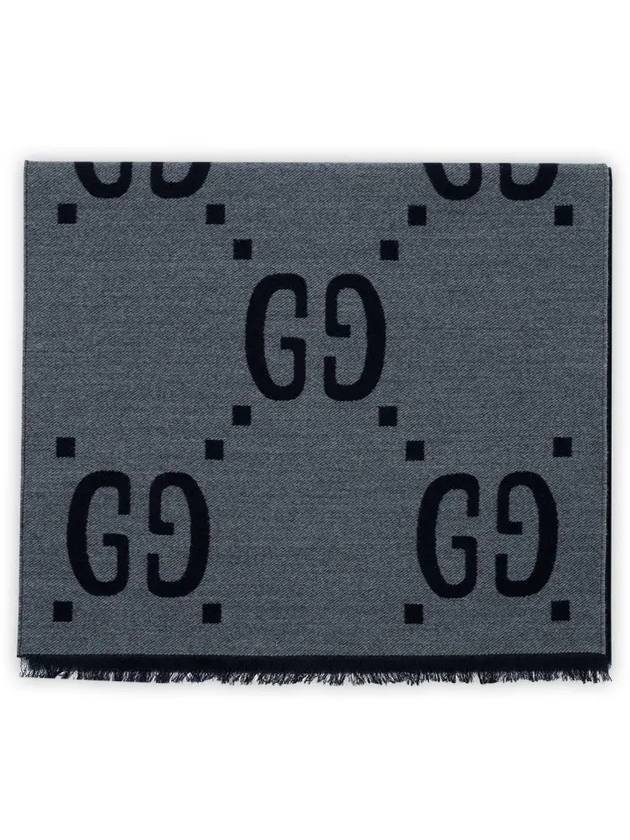 Interlocking GG Pattern Wool Silk Muffler Grey - GUCCI - BALAAN 3