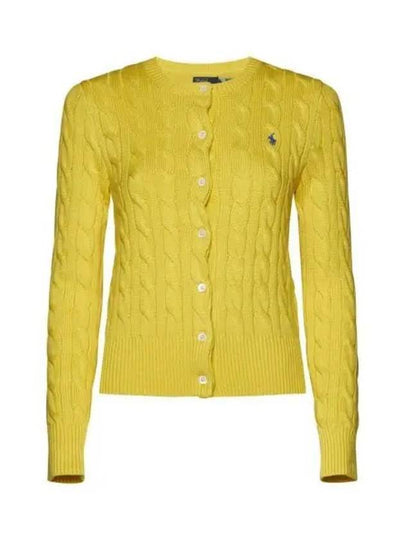 Women's Embroidered Logo Pony Cable Cardigan Yellow - POLO RALPH LAUREN - BALAAN 2