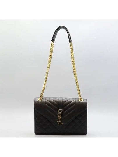 600185 Black Caviar Skin Quilted Gold Logo Envelope Medium Chain Shoulder Bag - SAINT LAURENT - BALAAN 2