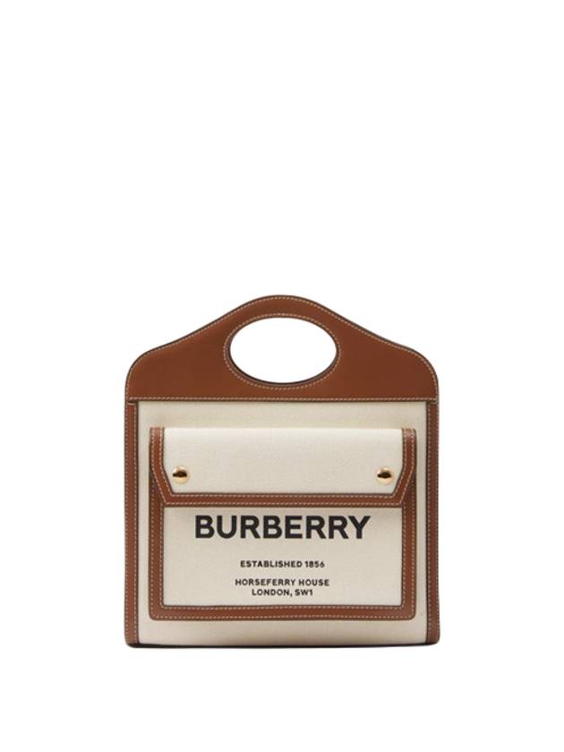 Mini Two-Tone Canvas And Leather Pocket Bag Natural Malt Brown - BURBERRY - BALAAN 2